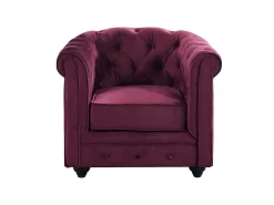 Sofá de 3 lugares, 2 lugares e poltrona em veludo roxo CHESTERFIELD