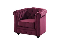 Sofá de 3 lugares, 2 lugares e poltrona em veludo roxo CHESTERFIELD