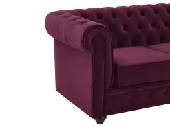 Sofá de 3 lugares, 2 lugares e poltrona em veludo roxo CHESTERFIELD