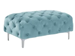 Sofá de 3 lugares, 2 lugares e pufe chesterfield em veludo azul pastel EDWINA