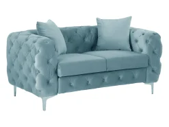 Sofá de 3 lugares, 2 lugares e poltrona chesterfield em veludo azul pastel EDWINA