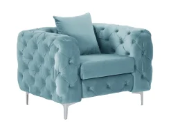 Sofá de 3 lugares, 2 lugares e poltrona chesterfield em veludo azul pastel EDWINA