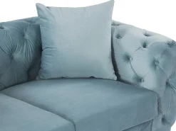 Sofá de 3 lugares, 2 lugares e poltrona chesterfield em veludo azul pastel EDWINA