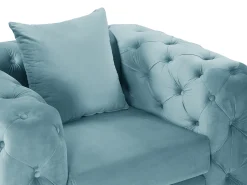 Sofá de 3 lugares, 2 lugares e poltrona chesterfield em veludo azul pastel EDWINA