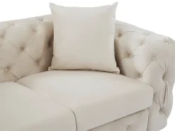 Sofá de 3 lugares, 2 lugares e poltrona chesterfield em veludo bege EDWINA