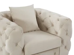 Sofá de 3 lugares, 2 lugares e poltrona chesterfield em veludo bege EDWINA