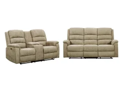 Sofá de 3+2 lugares articulado elétrico tecido taupe com mesinha NEVERS