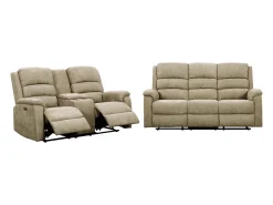 Sofá de 3+2 lugares articulado elétrico tecido taupe com mesinha NEVERS