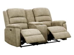 Sofá de 3+2 lugares articulado elétrico tecido taupe com mesinha NEVERS
