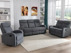 Sofá de 3 lugares articulado em tecido cinza estilo contemporâneo - EVELYN