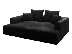 Sofá de 3 lugares assento profundo em veludo canelado preto design PINETA