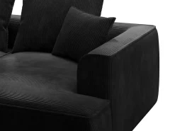 Sofá de 3 lugares assento profundo em veludo canelado preto design PINETA