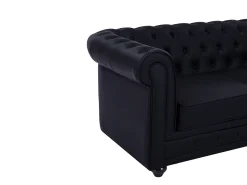 Sofá de 2 lugares capitonê em pele sintética preto CHESTERFIELD