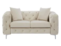 Sofá de 2 lugares chesterfield em veludo bege e pés em metal EDWINA