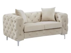 Sofá de 2 lugares chesterfield em veludo bege e pés em metal EDWINA