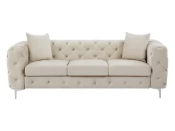 Sofá de 3 lugares chesterfield em veludo bege e pés em metal EDWINA