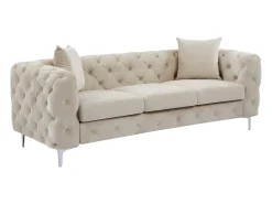 Sofá de 3 lugares chesterfield em veludo bege e pés em metal EDWINA