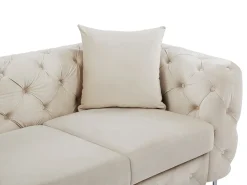 Sofá de 3 lugares chesterfield em veludo bege e pés em metal EDWINA