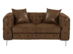 Sofá de 2 lugares chesterfield microfibra aspeto couro envelhecido castanho EDWINA