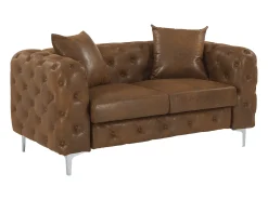 Sofá de 2 lugares chesterfield microfibra aspeto couro envelhecido castanho EDWINA