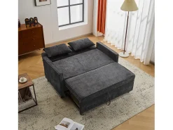 Sofá de 2 lugares cinza escuro - Sofá de sala com encosto ajustável e função de cama retrátil - 2 almofadas e apoios de braços - chenille