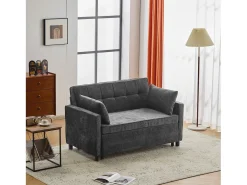 Sofá de 2 lugares cinza escuro - Sofá de sala com encosto ajustável e função de cama retrátil - 2 almofadas e apoios de braços - chenille