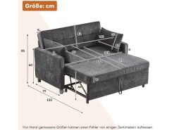 Sofá de 2 lugares cinza escuro - Sofá de sala com encosto ajustável e função de cama retrátil - 2 almofadas e apoios de braços - chenille