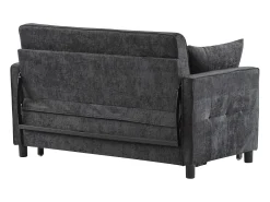 Sofá de 2 lugares cinza escuro - Sofá de sala com encosto ajustável e função de cama retrátil - 2 almofadas e apoios de braços - chenille
