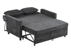 Sofá de 2 lugares cinza escuro - Sofá de sala com encosto ajustável e função de cama retrátil - 2 almofadas e apoios de braços - chenille