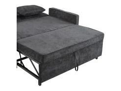 Sofá de 2 lugares cinza escuro - Sofá de sala com encosto ajustável e função de cama retrátil - 2 almofadas e apoios de braços - chenille