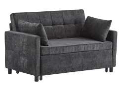 Sofá de 2 lugares cinza escuro - Sofá de sala com encosto ajustável e função de cama retrátil - 2 almofadas e apoios de braços - chenille