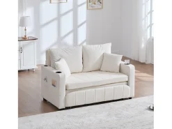 Sofá de 2 lugares com 4 almofadas - Sofá relaxante com suporte para copos e bolsos laterais - chenille bege