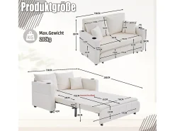 Sofá de 2 lugares com 4 almofadas - Sofá relaxante com suporte para copos e bolsos laterais - chenille bege