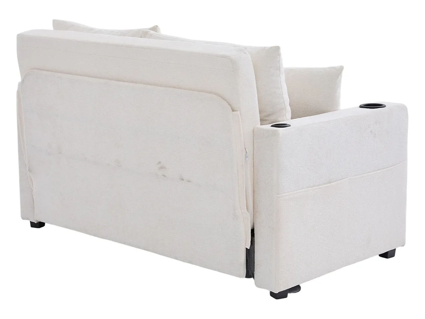 Sofá de 2 lugares com 4 almofadas - Sofá relaxante com suporte para copos e bolsos laterais - chenille bege