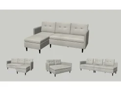 Sofá de 3 lugares com arrumação/chaise longue reversível em tecido antracite