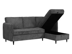 Sofá de 3 lugares com arrumação/chaise longue reversível em tecido antracite
