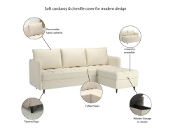 Sofá de 3 lugares com arrumação/chaise longue reversível em tecido antracite