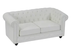 Sofá de 2 lugares com estofamento capitonê branco couro sintético CHESTERFIELD