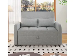 Sofá de 2 lugares com função de extensão - Sofá de relaxamento com encosto ajustável e 2 almofadas - Linho cinzento