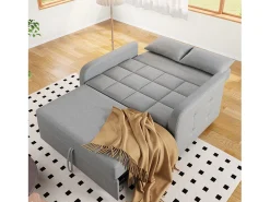 Sofá de 2 lugares com função de extensão - Sofá de relaxamento com encosto ajustável e 2 almofadas - Linho cinzento