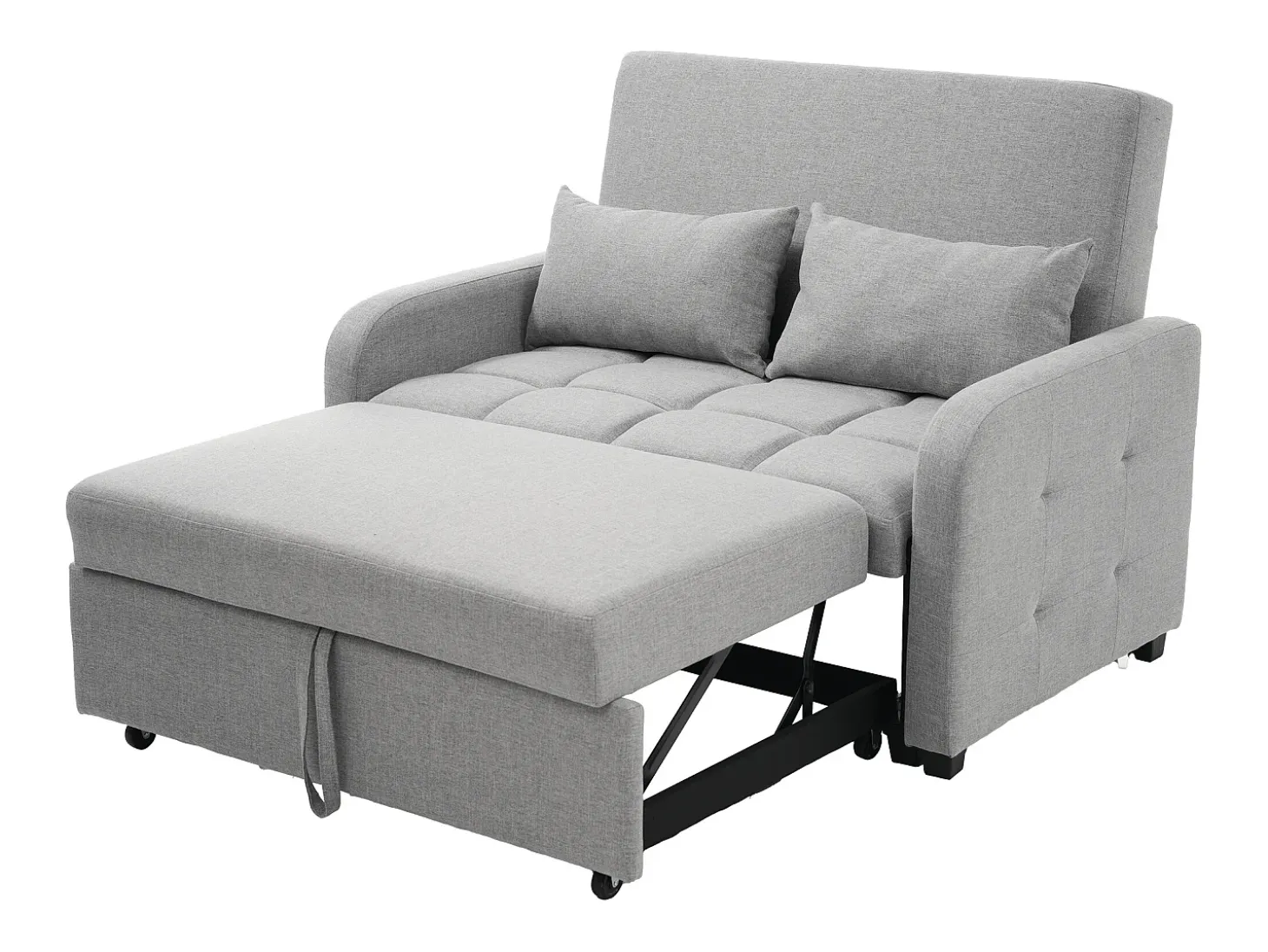Sofá de 2 lugares com função de extensão - Sofá de relaxamento com encosto ajustável e 2 almofadas - Linho cinzento
