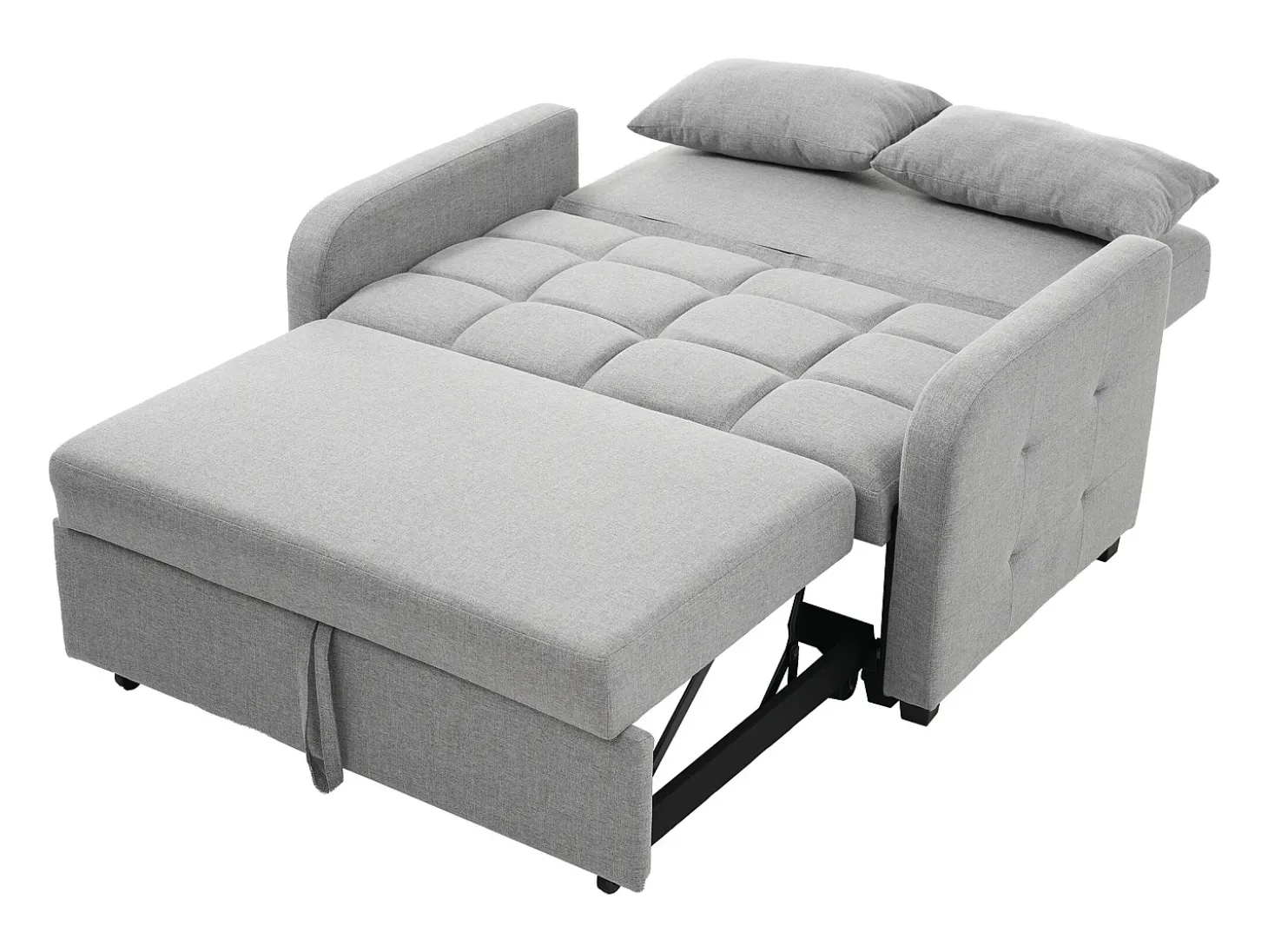 Sofá de 2 lugares com função de extensão - Sofá de relaxamento com encosto ajustável e 2 almofadas - Linho cinzento