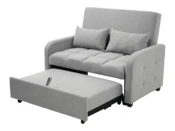 Sofá de 2 lugares com função de extensão - Sofá de relaxamento com encosto ajustável e 2 almofadas - Linho cinzento