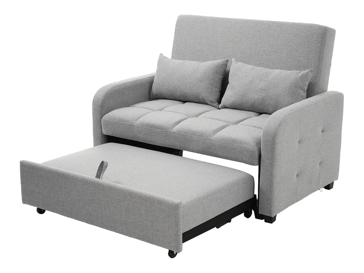 Sofá de 2 lugares com função de extensão - Sofá de relaxamento com encosto ajustável e 2 almofadas - Linho cinzento