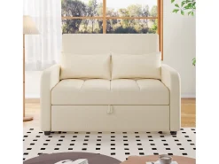 Sofá de 2 lugares com função de extensão - Sofá de relaxamento com encosto ajustável e 2 almofadas - Linho bege