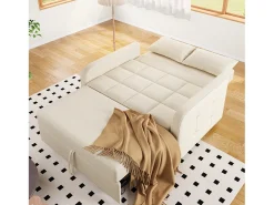 Sofá de 2 lugares com função de extensão - Sofá de relaxamento com encosto ajustável e 2 almofadas - Linho bege