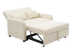 Sofá de 2 lugares com função de extensão - Sofá de relaxamento com encosto ajustável e 2 almofadas - Linho bege