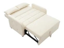 Sofá de 2 lugares com função de extensão - Sofá de relaxamento com encosto ajustável e 2 almofadas - Linho bege