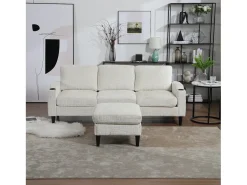 Sofá de 4 lugares com pufe - 196,5 x 75 x 77 cm - com armazenamento + braços - veludo - bege
