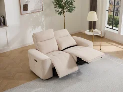 Sofá de 2 lugares com relaxamento elétrico em tecido chenille bege SCAMOCO